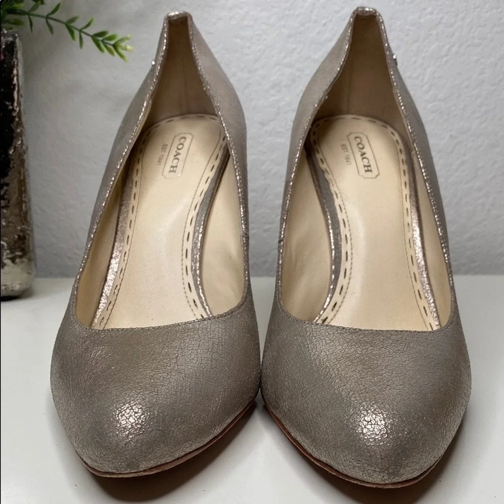 Coach Adina Crackled Metallic Champagne Leather Pointed‎ Toe Pumps Shimmer Sz 10